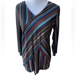 Dana Buchman Women’s Striped Print Bias Cut V-Neck Top 3/4 Sleeves Size Medium